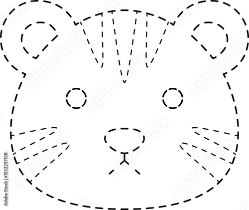 Tiger Animal Head Line Tracing and Coloring Illustration