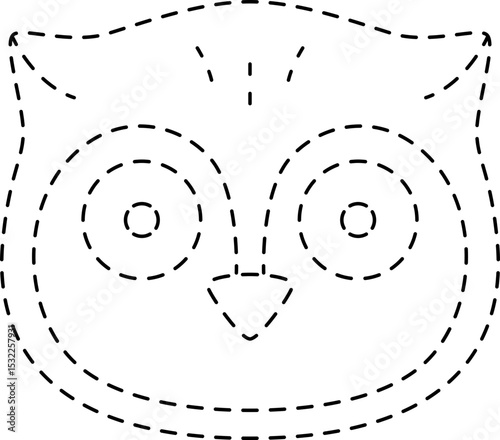 Owl Animal Head Line Tracing and Coloring Illustration
