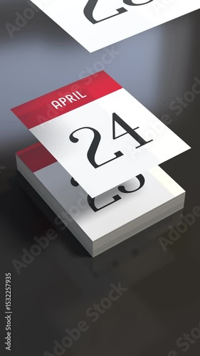 April - paper calendar with flying pages - 3D 4k vertical animation (2160 x 3840 px)