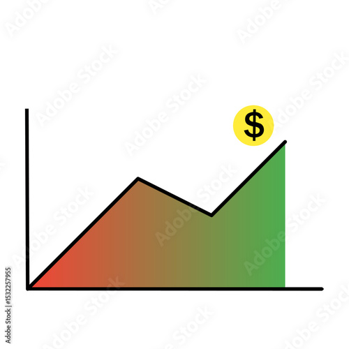 A rising line chart with a gradient from red to green, ending with a dollar sign, symbolizing financial growth or increasing profits