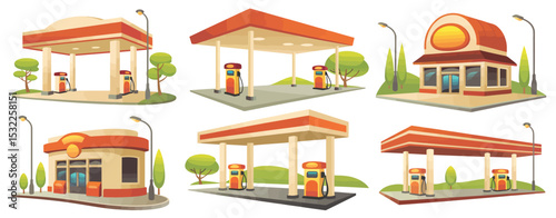 Cartoon Gas Stations and Convenience Stores Illustrations