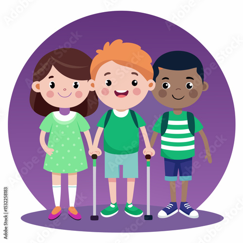 Happy Diverse Children Friends Holding Walking Canes Together