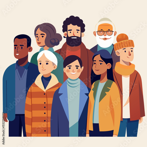 Diverse Group of People Standing Together Smiling