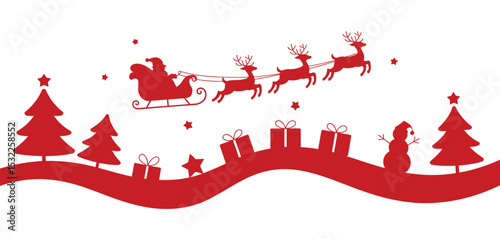 Red Silhouette Christmas Scene with Santa and Reindeer