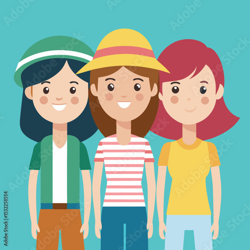 Three Happy Diverse Young Women Friends Together Smiling