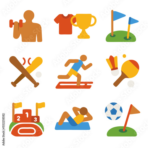 Sport activities nine colorful icons ideal for sports websites, fitness apps, infographics, and posters showcasing a variety of sports.