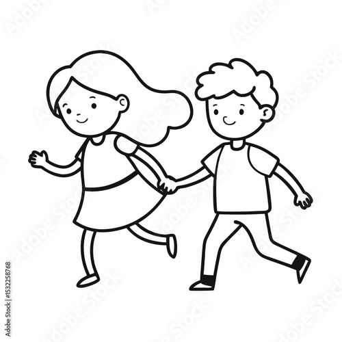 Happy Children Running and Holding Hands Together Illustration