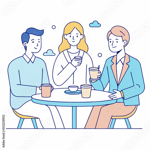 Three Colleagues Enjoying Coffee Break Together at a Cafe