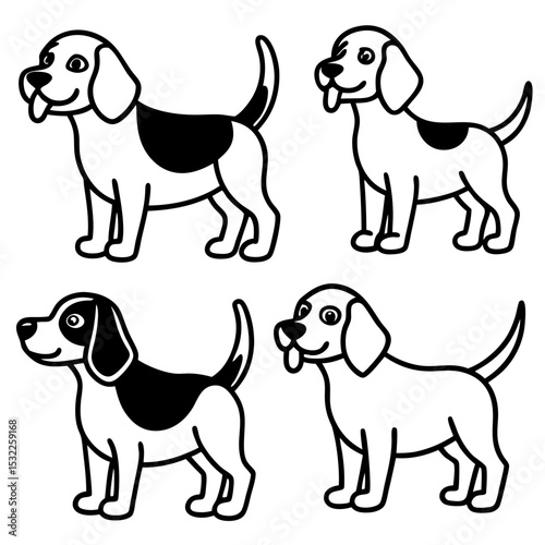 Four Adorable Beagle Dog Illustrations in Black and White