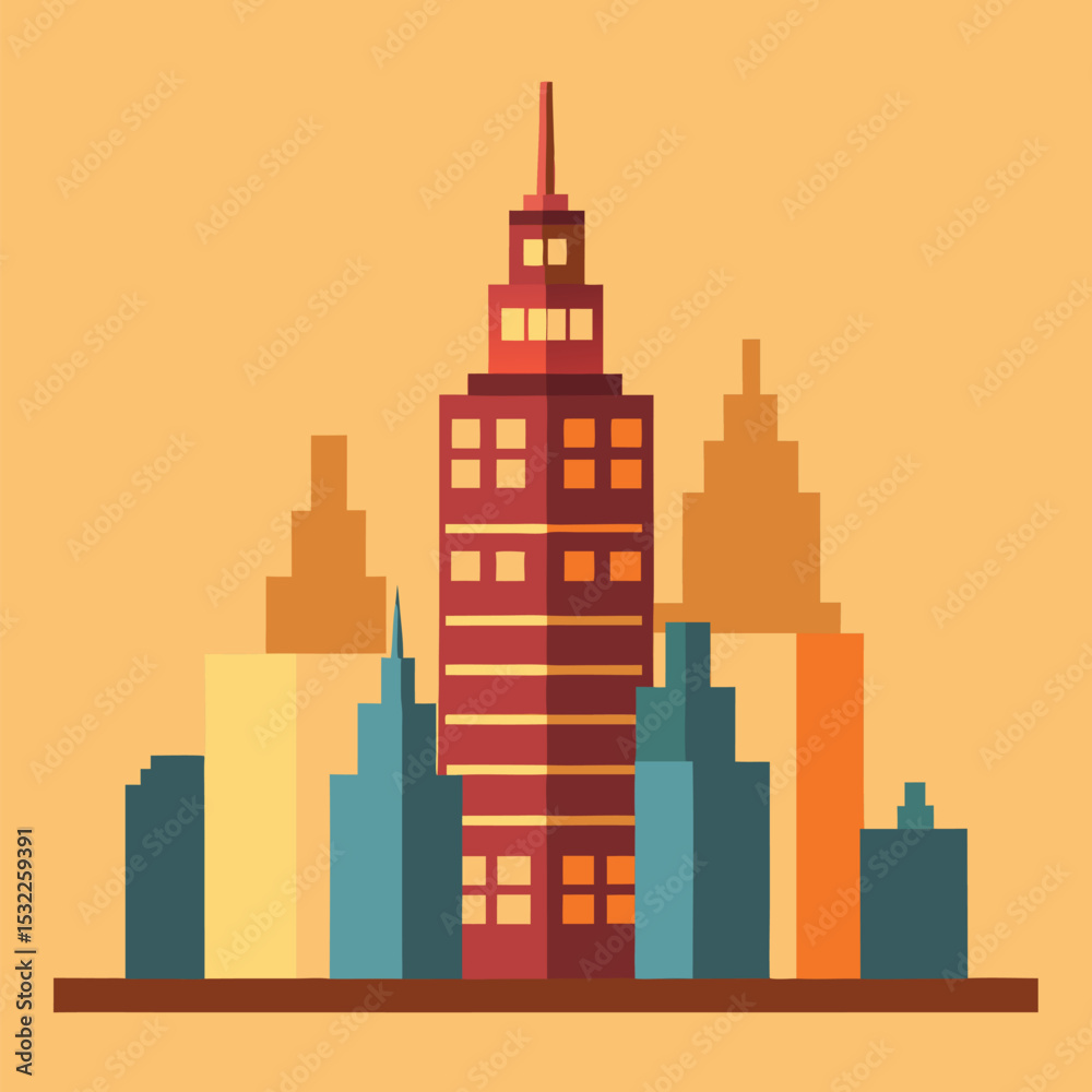 Naklejka premium Stacked city building cityscape vector on white background.