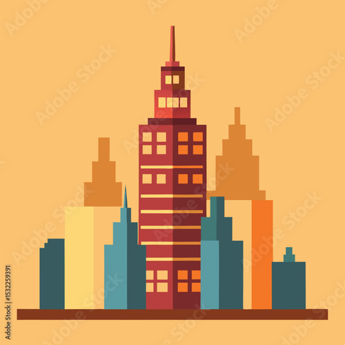 Stacked city building cityscape vector on white background.