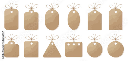 Twelve Brown Kraft Paper Gift Tags with Twine