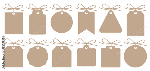 Twelve Brown Gift Tags with Twine Bows