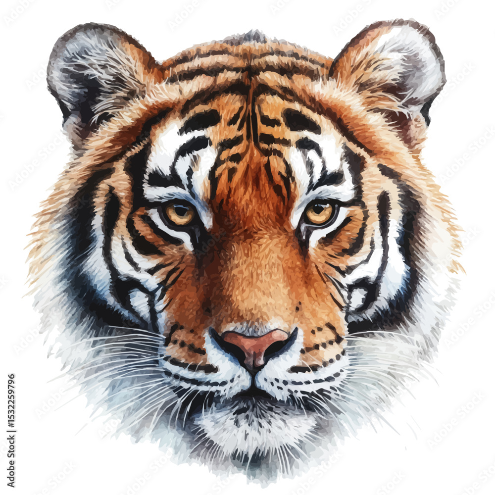Fototapeta premium Tiger Close Up, watercolor painting vector, isolated on a white background.