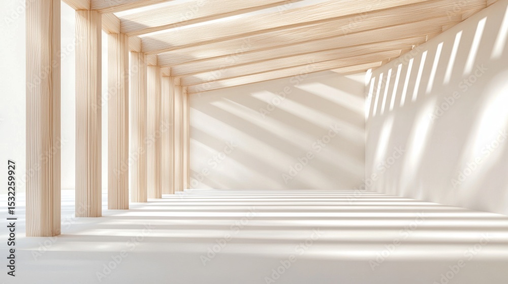 Fototapeta premium Modern Minimalist Wooden Structure with Natural Light and Shadows