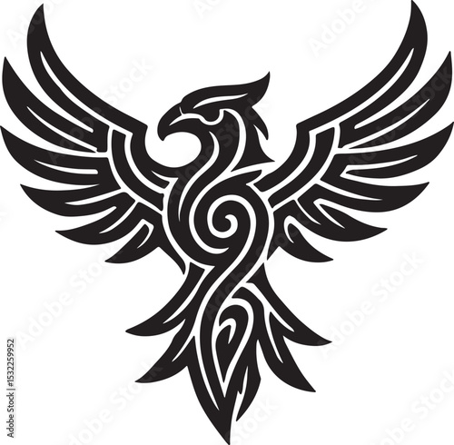 Tribal Phoenix Rising Bold Black & White Symbol of Rebirth and Strength