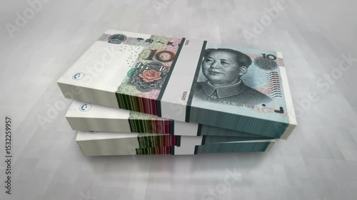 China money Chinese yuan renminbi pile pack. Concept background of economy, banking, business, crisis, recession, debt and finance. 10 CNY banknotes stacks 3d.