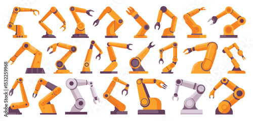 Collection of Robotic Arms in Various Poses and Configurations