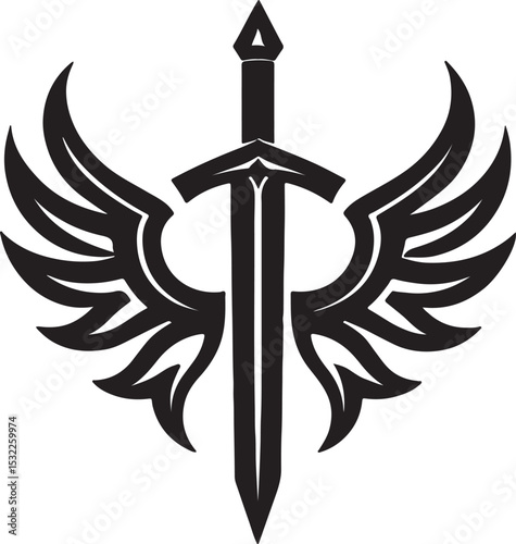 Bold Sword and Wings Emblem Modern Heraldic Tattoo Design
