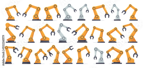 Collection of Robotic Arms in Various Poses and Colors