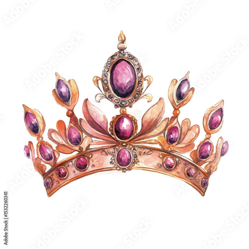 Tiara, watercolor illustration vector, isolated on a white background.