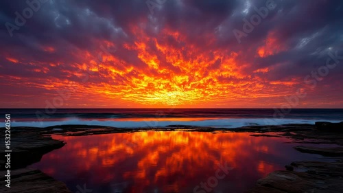 Dramatic Coastal Sunset Reflection in Tide Pool