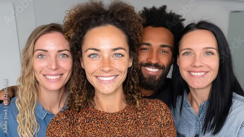 Diverse group of happy people smiling at camera