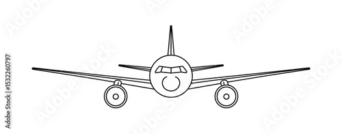 Simple Line Drawing of a Passenger Airplane Front View