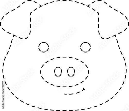 Pig Animal Head Line Tracing and Coloring Illustration