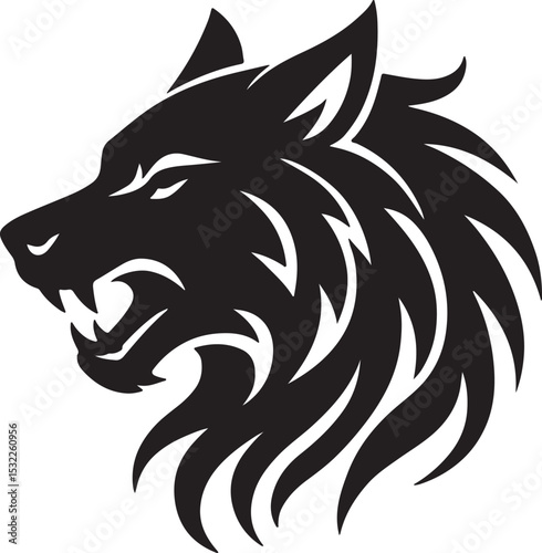 Fierce Monochrome Wolf Head Bold Stylized Vector Tattoo Design