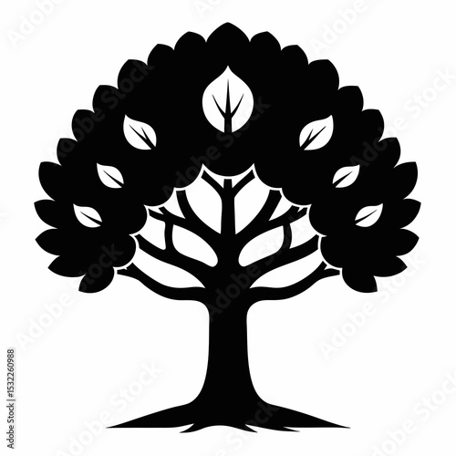 Bodhi Sacred Fig tree Watercolor icon black silhouette flat style on white background