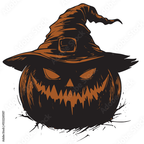 halloween pumpkin with witch hat