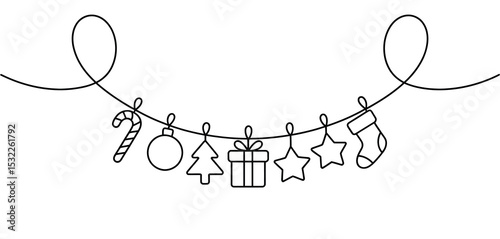 Simple Line Art Christmas Garland with Festive Icons