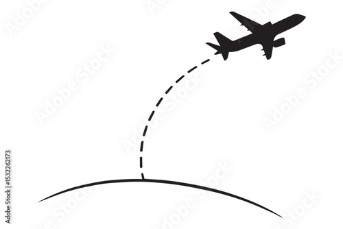 Airplane flight path with dashed line illustration in minimal style