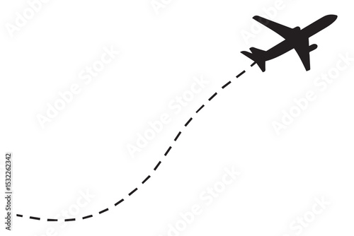 Vector of airplane flying with a dashed path for flight route illustration