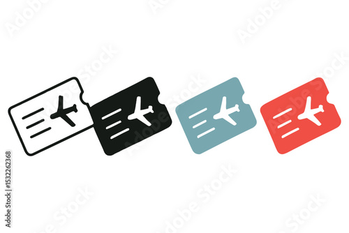Airline ticket icons in black, blue, and red color variations