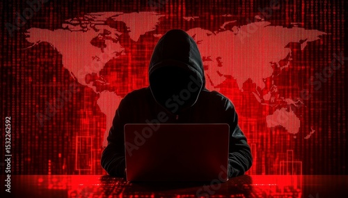 Illustrated World Map of Global Cyber Threats: Web Design Template Showing Internet Security in Jeopardy with a Dark Background and Phishing Menaces