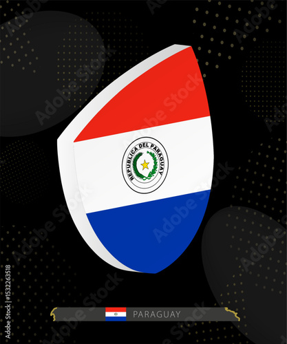 Paraguay Flag Shield icon in 3D on Dark Modern Abstract Rugby Background.
