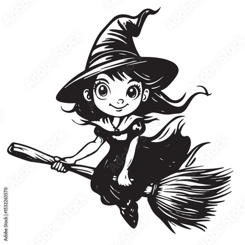 halloween witch with broom