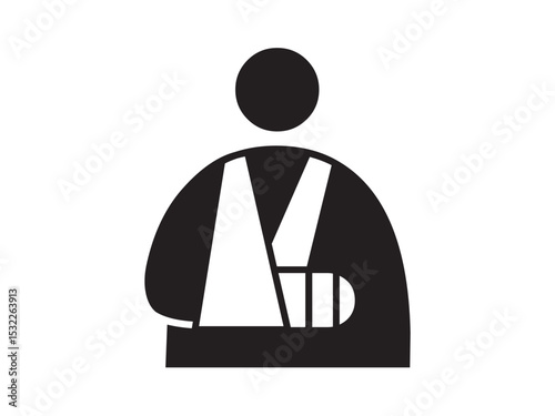 Vector isolated flat black man with broken arm in a cast colorless black symbol icon logo infographics glyph on a white background simple minimal graphic element