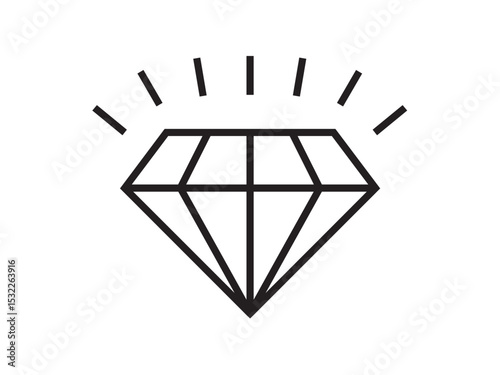 Vector isolated one single shining diamond gem faceted stone cubic zirconia zircon jewel colorless black symbol icon logo infographics glyph on a white background simple minimal graphic element
