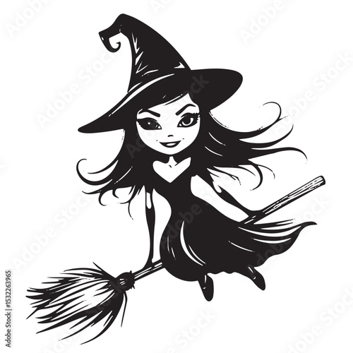 halloween witch with broom