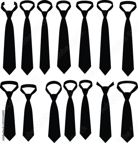 Comprehensive vector illustration set of diverse necktie designs, perfect for fashion, business, formal wear, and apparel-related graphic projects.