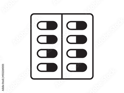 Vector isolated one single simple blister pack with tablets colorless black symbol icon logo infographics glyph on a white background simple minimal graphic element