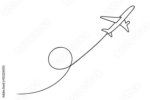 Airplane flying in a loop with dashed flight path in clean line design