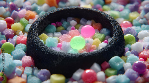 of glowing patterns surrounded by chromatic grain and random shape textures