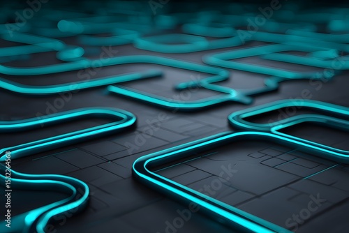 Innovative neon circuit design digital studio graphic art modern abstract perspective technology concept