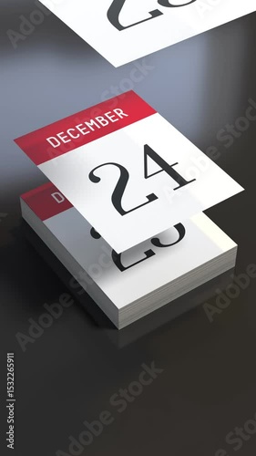 December - paper calendar with flying pages - 3D 4k vertical animation (2160 x 3840 px)
