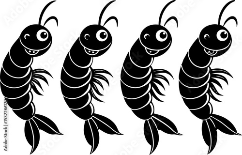 Vector silhouette of a couple of shrimps on a white background. Symbol of ocean animal
