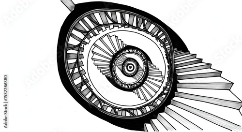 Spiral Staircase Illustration Artistic Black and White Design